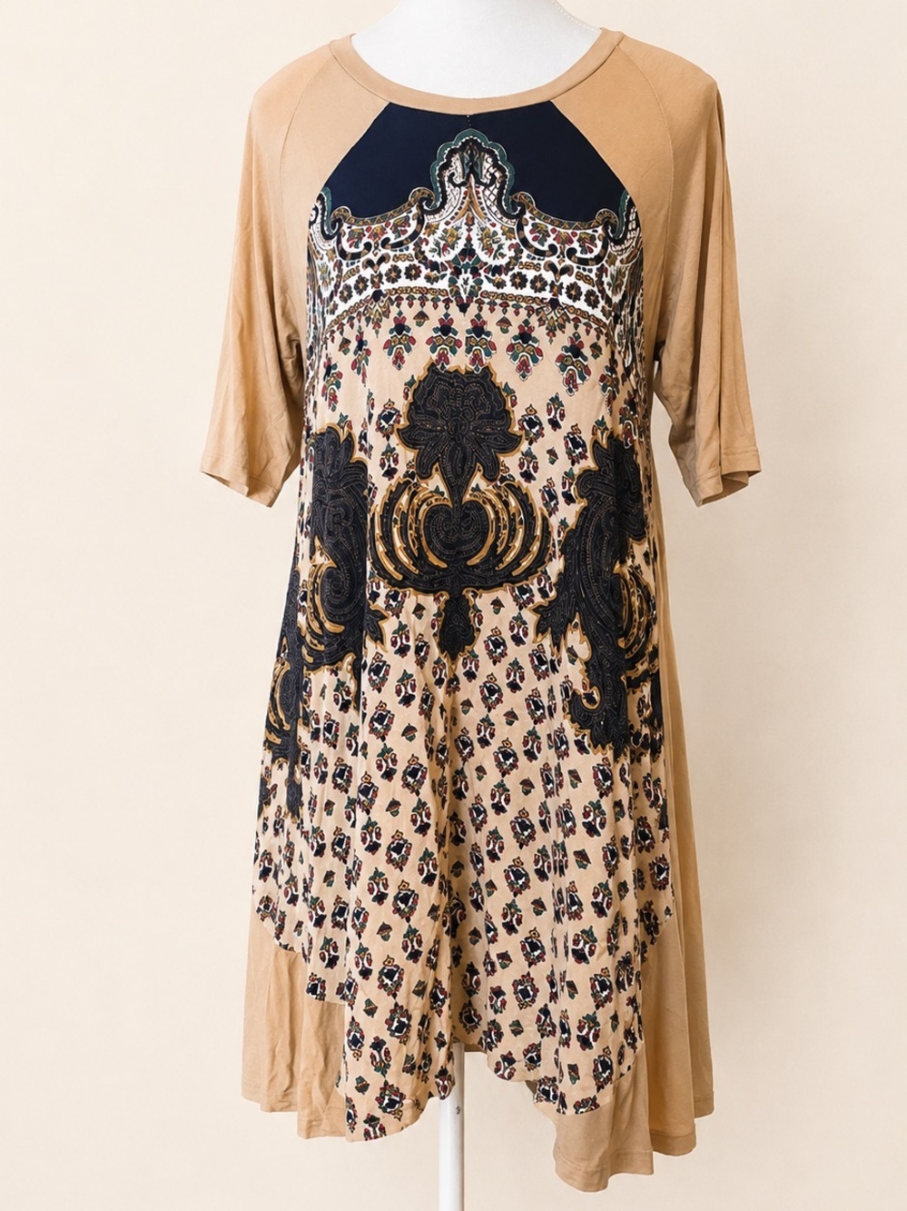 Umgee • Boho Paisley Mixed Print Tunic Mini Dress • Size Small